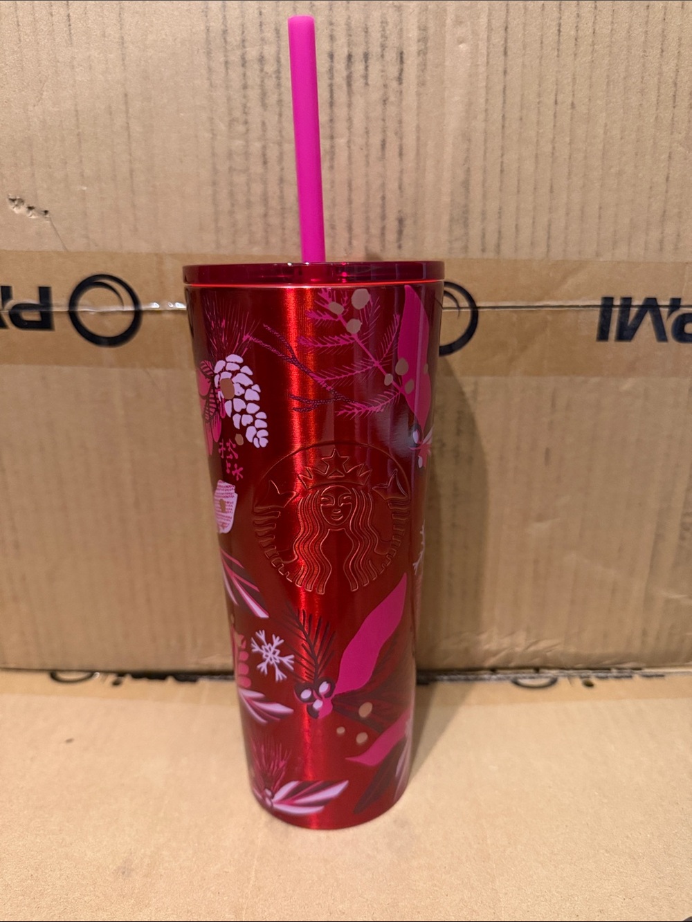 Starbucks Red and Pink Holiday Reusable Tumbler with Straw
